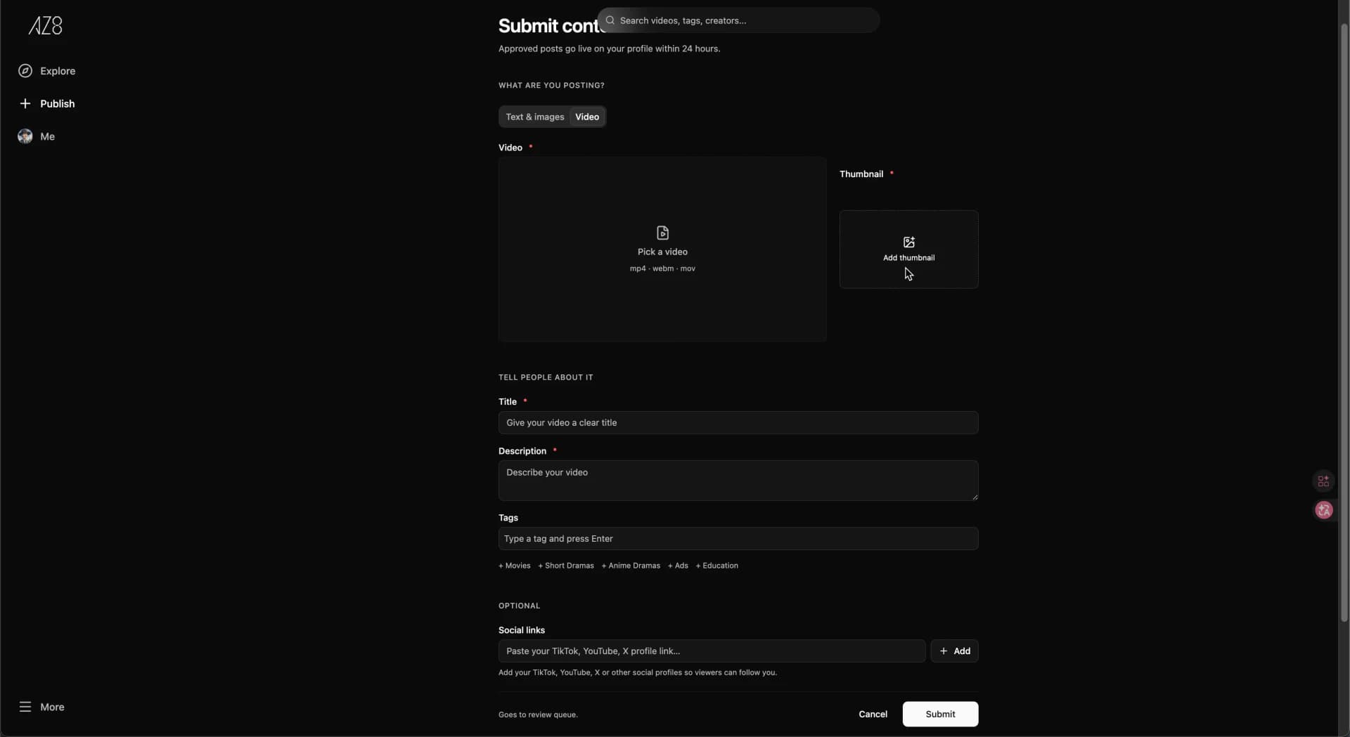 Publish video page